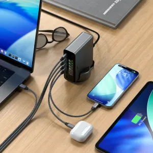 Satechi ChargeView 240W stationär laddare i rymdsvart med LCD-display och sex USB-C-portar för laddning av flera enheter