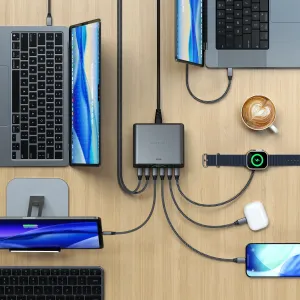 Satechi ChargeView-laddare för skrivbordet, med flera USB-C-kablar som laddar bärbara datorer, telefon och tillbehör