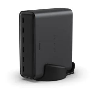 Satechi ChargeView 240W skrivbordsladdare med sex USB-C-portar, stående i ett svart ställ