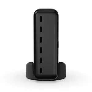 Satechi ChargeView 240W bordsladdare i svart, stående på sitt stativ med sex USB-C-portar