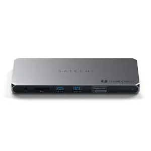 Satechi Thunderbolt 4 -telakointiasema usealle näytölle, tähtiharmaa, etuliitännöillä ja SD-korttipaikalla