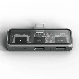 Satechi Mobile XR Hub USB-C -keskitin microSD-korttipaikalla tähtiharmaana, kuvassa kaksi USB-C-porttia