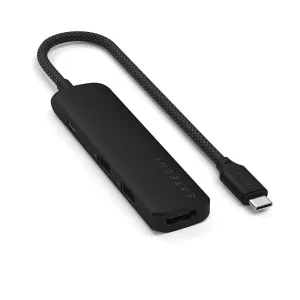 Satechi 4-in-1 USB-C-moniporttisovitin punotulla kaapelilla, musta, näyttö- ja datayhteyksille
