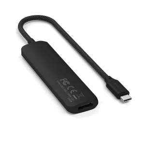 Satechi musta USB-C-moniporttisovitin punotulla kaapelilla, kompakti keskitin näyttö- ja datayhteyksiin