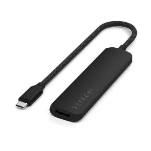 Satechi neljä yhdessä -ohut USB-C-moniporttisovitin punotulla kaapelilla ja HDMI-portilla, musta