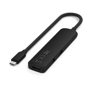 Satechi 4-in-1-USB-C-moniporttisovitin, musta, punotulla kaapelilla ja USB-A-porteilla valkoisella taustalla