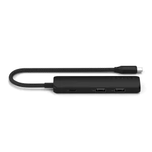 Satechi 4-in-1-USB-C-moniporttisovitin mustana, punotulla kaapelilla sekä USB-A- ja USB-C-porteilla