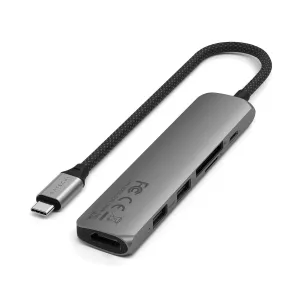 Satechi 6-in-1 USB-C -moniporttisovitin, ohut, tähtiharmaa, HDMI-, USB-A-, SD- ja microSD-porteilla