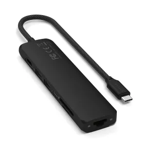 Satechi musta ohut 7-in-1 USB-C-moniporttisovitin, jossa on Ethernet, HDMI, USB-A ja punottu kaapeli