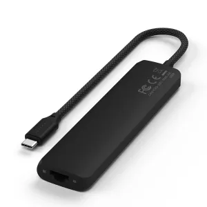 Satechi USB-C-moniporttisovitin Ethernet-liitännällä ja punotulla kaapelilla, musta, kannettavan tietokoneen liitäntöihin