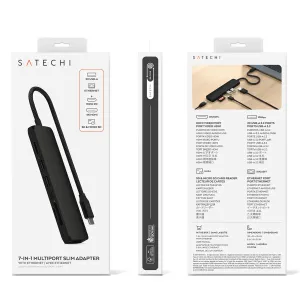 Satechi 7-in-1 USB-C -ohuen moniporttisovittimen pakkaus, jossa on Ethernet, HDMI, kortinlukija ja lataus