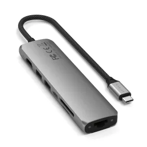 Satechi 7-in-1 USB-C -moniporttisovitin Ethernet-liitännällä, ohut hopeanvärinen keskitin HDMI-, USB-A- ja kortinlukijaporteilla