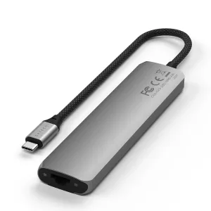 Satechi 7-in-1 USB-C Slim Multiport Adapter Ethernet-liitännällä, hopeinen keskitin punotulla kaapelilla