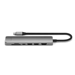 Satechi 7-in-1 USB-C-moniporttisovitin, ohut, Ethernet-, HDMI- ja USB-A-liitännöillä sekä korttipaikoilla, tähtiharmaa