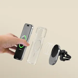 Satechi Qi2 trådløs biloplader med holder til ventilationsrist og magnetisk justeringsring til telefon
