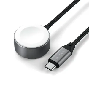 Satechi USB-C magnetisk hurtigladekabel til Apple Watch, svart flettet kabel med hvit ladepuck