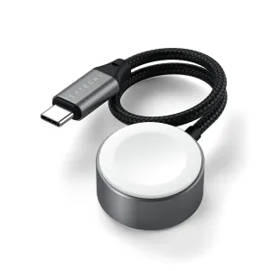 Satechi magnetisk USB-C-ladekabel til Apple Watch, svart flettet kabel med magnetisk ladepuck