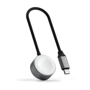 Satechi USB-C magnetisk hurtigladekabel for Apple Watch, svart flettet kabel med rund ladepuck