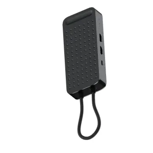 Satechi ExtendView USB4-Dual-HDMI-Multiport-Adapter in Weltraumschwarz mit fest verbundenen, geflochtenen Kabeln und USB-C-Anschluss