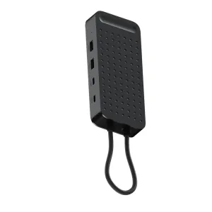 Satechi ExtendView USB4 Dual-HDMI-Adapter in Space Schwarz mit angeschlossenen Kabeln und mehreren seitlichen Anschlüssen