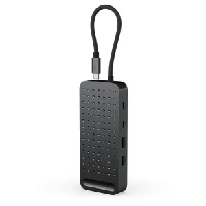 Satechi ExtendView USB4-Dual-HDMI-Multiport-Adapter in Raumschwarz mit geflochtenem USB-C-Kabel und mehreren Anschlüssen