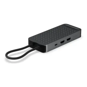 Satechi ExtendView USB4-Dual-HDMI-Adapter in Weltraumschwarz mit USB-C-Anschluss und geflochtener Kabelschlaufe