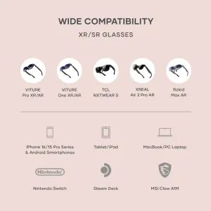 Satechi Mobile XR Hub with Audio -yhteensopivuustaulukko XR-laseille, iPhonelle, iPadille, MacBookille, Switchille ja Steam Deckille