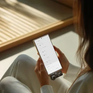 Satechi Mobile XR Hub älypuhelimeen kiinnitettynä microSD-tallennustilan käyttöä ja tiedostojen hallintaa varten
