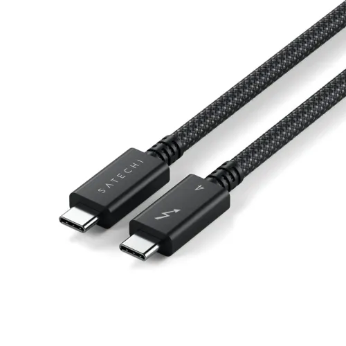Satechi Thunderbolt 4 Pro Cable, schwarzes geflochtenes USB-C-Kabel mit matten Steckern und sichtbarem Branding
