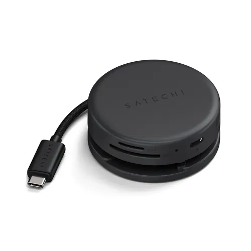 Satechi OntheGo 7-i-1-multiportadapter i rumsort med flettet USB-C-kabel og kompakt, rundt design
