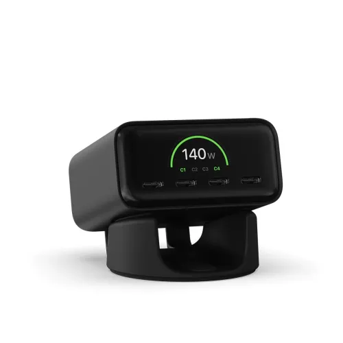 Satechi ChargeView 140W desktopladdare – EU Typ C – watt per port i realtid - Rymdsvart