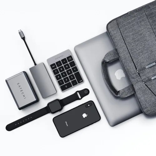 Satechi Slim Wireless Keypad, sudraba un melna Bluetooth ciparu tastatūra ar USB-C kabeli ātrai datu ievadei