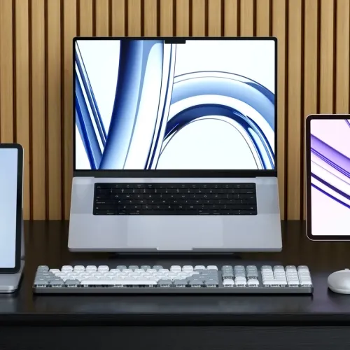Satechi SM3 slim mehāniskā Bluetooth tastatūra, pilna izmēra 108 taustiņu ASV angļu izkārtojums gaiši pelēkā krāsā