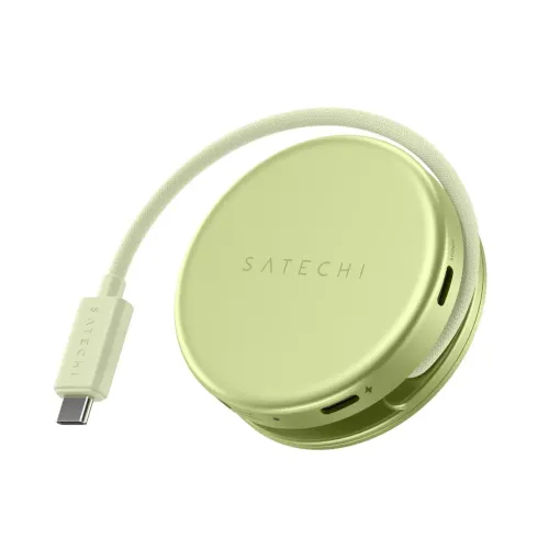 Adaptateur multiport USB-C 5-en-1 Satechi OntheGo, coloris Citron, avec câble USB-C tressé et design compact en galet