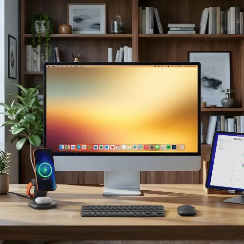 Satechi 3-in-1 salokāms bezvadu uzlādes statīvs notur iPhone vertikāli uz galda