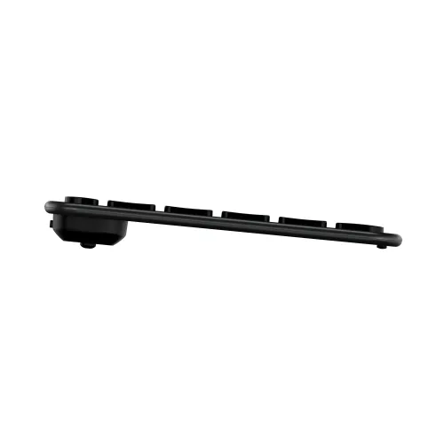 Teclado inalámbrico Satechi EX1 Slim en negro espacial, visto de perfil, con un diseño delgado y de perfil bajo