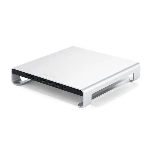 Satechi USB-C -alumiininen näyttöteline ja keskitin iMacille nostaa näytön ylemmäs ja lisää etupuolelta käytettävät portit.