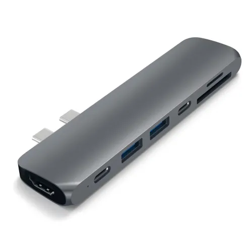 Satechi USB-C Pro Hub in space gray with HDMI, USB-A, USB-C and card readers for MacBook