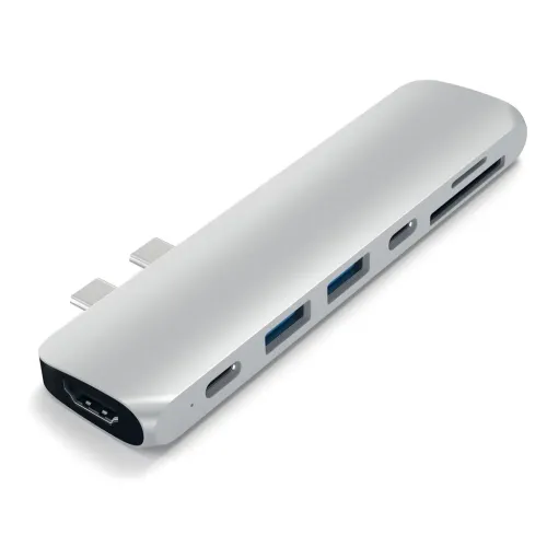 Satechi USB-C Pro Hub 4K HDMI -liitännällä, hopeinen MacBook-keskitin USB-A- ja USB-C-liitännöillä sekä korttipaikoilla