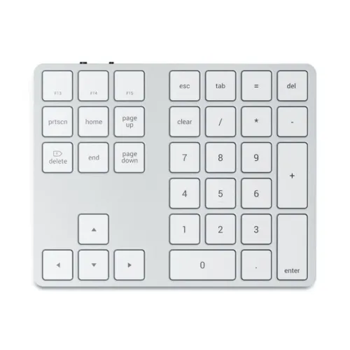 Satechi trådløst udvidet numerisk tastatur i sølv med Bluetooth, taster, pile og numerisk tastatur