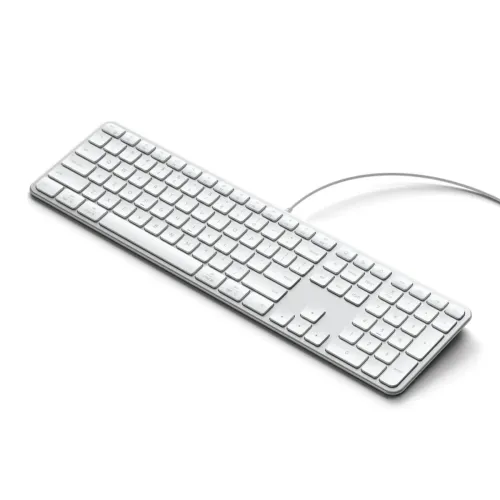 Satechi Slim LX3 sølvfarvet ledningsforbundet tastatur med nordisk layout, taster i fuld størrelse og numerisk tastatur til daglig brug ved skrivebordet