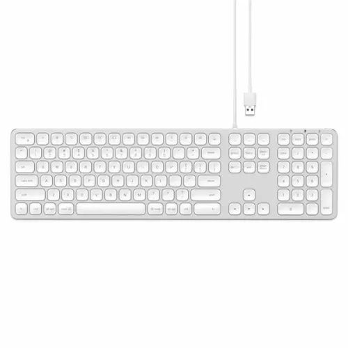 Satechi USB-tangentbord i aluminium med sladd, fullstort Mac-tangentbord i silver med numerisk knappsats