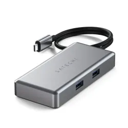 Satechi USB-C Multiport Adapter for Chromebook featuring 4K HDMI, Gigabit Ethernet, 96W PD charging, and dual USB 3.2 ports in Space Grey.