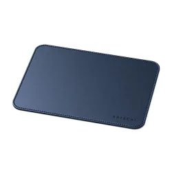 Blue Satechi Eco-Leather Mousepad with wrist support and water-resistant surface for office or gaming setup.