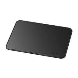 Black Satechi Eco-Leather Mousepad with wrist support and water-resistant surface for office and gaming setups.