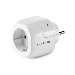 Smart home outlet by Satechi with energy monitoring, Apple HomeKit support, and EU plug for automated appliance control.