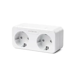 Satechi Dual Smart Outlet compatible with Apple HomeKit for remote home appliance control and energy monitoring.