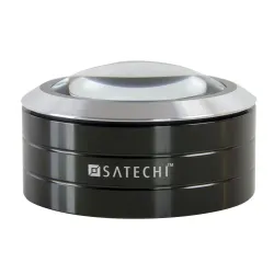 Close-up of Satechi Read Mate magnifying glass with LED lights for enhanced 5x magnification and easy battery installation.