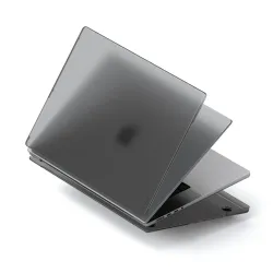 Dark clear Satechi Eco Hardshell Case for 2021-2023 MacBook Pro 16" with precise cutouts and anti-slip pads.