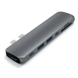 Satechi USB-C Pro Hub med 4K HDMI för MacBook Pro/Air, med dubbla USB-C- och Thunderbolt 3-portar, SD-kortläsare och USB-A.